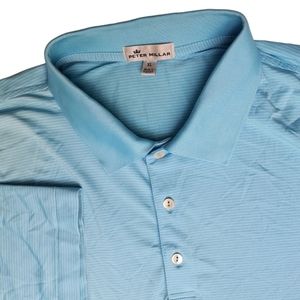 Peter Millar Halford Stripe Jersey Polo Grotto Blue XL Lightweight Golf Shirt‎